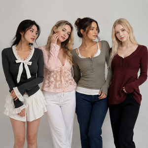 Camiseta de Manga Larga con Cuello en V para Mujer, Nueva Colección de Otoño, Diseño Casual para Oficina, Ropa de Trabajo Cómoda, Top para Combinar en Capas - Product Image 1