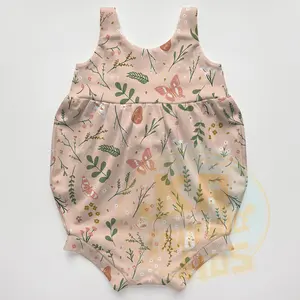 Pakaian bayi balita populer Ins Jumpsuit motif bunga kupu-kupu Print Slip tanpa lengan kustom Onesie baju monyet bayi perempuan lucu