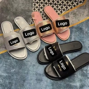 Sandalias planas con pedrería, <span class=keywords><strong>chanclas</strong></span> de una sola tira para mujer, pantuflas de alta calidad para mujer - Product Image 1