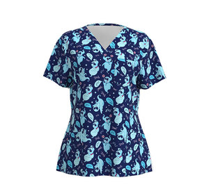 Uniformi di stampa femminile poliestere Spandex uniformi ospedaliere infermiere medico stampa top stampato scrub top - Product Image 5