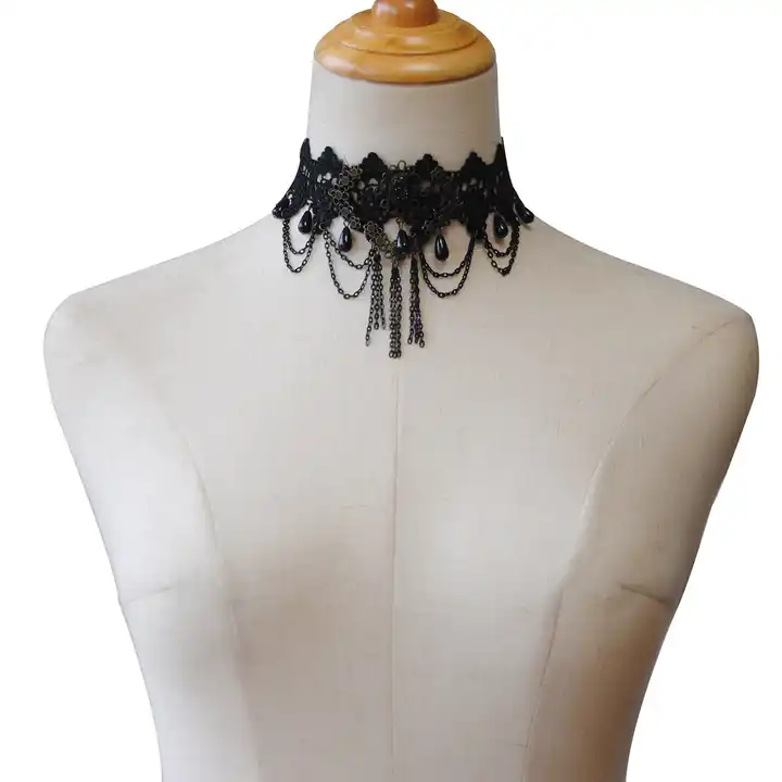 gothic chokers black stone sexy lace