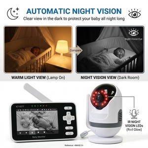 Moniteur bébé KT437T avec écran IPS 4 pouces, caméra PTZ HD 720p, portée audio de 300 m, système de surveillance infantile, vision nocturne automatique - Product Image 5