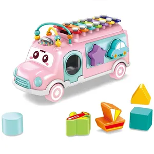 Oyuncak敲门钢琴婴儿音乐玩具巴士形状分类器婴儿钢琴玩具与积木