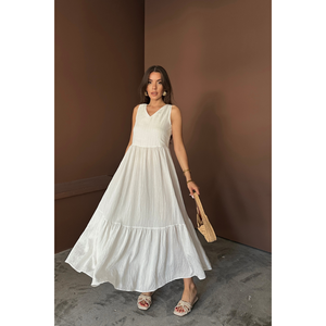 Vestido maxi blanco holgado con dobladillo con volantes y detalle de lazo en la espalda para mujer S - Product Image 2