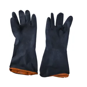 ถุงมือยางลาเท็กซ์สีดำทนกรดและด่างสำหรับงานอุตสาหกรรม