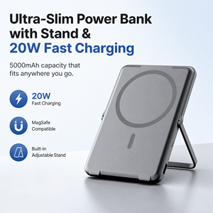 แบตเตอรี่สำรองแม่เหล็กไร้สายขนาด 5000mAh – เครื่องชาร์จน้ำหนักเบาพร้อมขาตั้งพับได้ ดีไซน์ทันสมัยพร้อมความเร็วสูง - Product Image 3