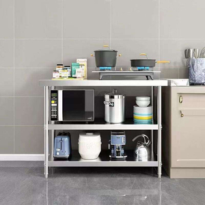 Mesa de Trabajo de Acero Inoxidable, Rectangular, Industrial, para Cocina, con Doble Estante, Profundidad de 24-29.9 Pulgadas, Sin Cajones, Diseño Ecológico - Product Image 4