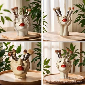 Women Head Shape <b>Makeup</b> Brush Holder Resin Boho Cosmetic Organizer Storage <b>Box</b> For Beauty Tools - Product Image 5