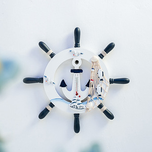 Mediterranean Style <b>Wall</b> Clock Ship Wheel Anchor Design Home <b>Decor</b> Circular MDF <b>Wall</b> Hanging Ornament - Product Image 1