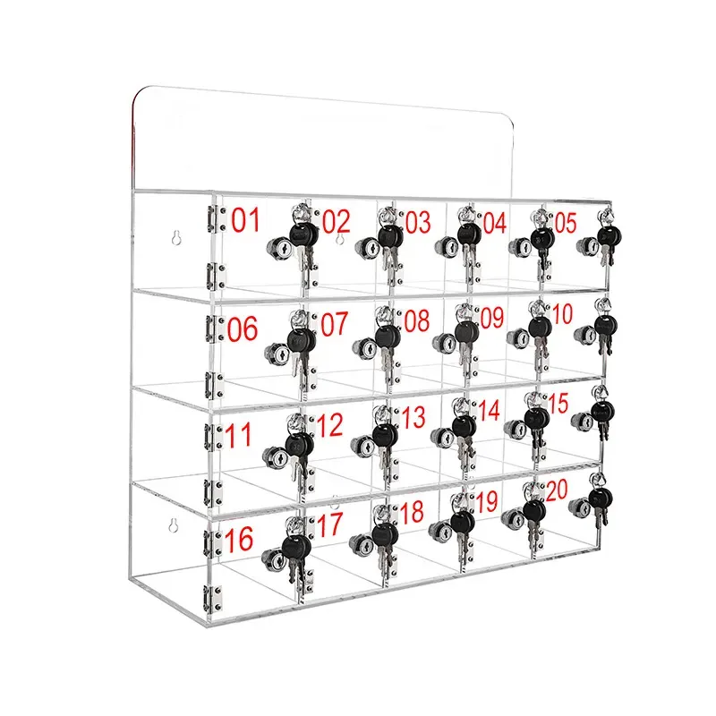 صندوق الهاتف الخليوي 20-slot صندوق قفل الهاتف من الأكريليك الشفاف مع المفاتيح صندوق تخزين الهاتف الكبير المثبت على الحائط