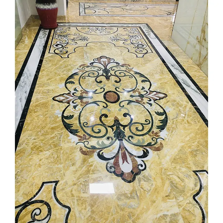 Water jet marble medallion designs inlay tile floor carpet waterjet mosaic tile