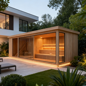 Cabina <span class=keywords><strong>de</strong></span> Sauna Exterior Cuadrada Grande, Sauna Finlandesa Comercial para 8-10 Personas con Vestuario <span class=keywords><strong>y</strong></span> Estufa <span class=keywords><strong>de</strong></span> Leña - Product Image 2