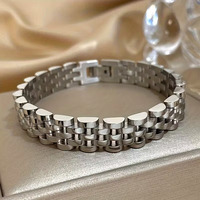 Bracelet en acier inoxydable plaqué or 18 carats pour hommes, chaîne de montre réglable, style européen et américain