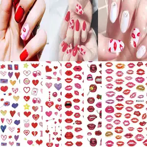 Новинка 2021, подарок на день Святого Валентина, наклейка для ногтей в виде любящего сердца, серии Kiss Red Lip Arrow, 3D Слайдеры для дизайна ногтей, оптовая продажа, украшения для ногтей