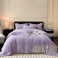 Parure de lit 4 pièces pour filles en velours de lait polyester, brodée de pivoines, épaisse, moelleuse et douce, de qualité supérieure et de luxe, pour l'hiver