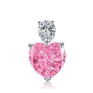 Collar con colgante de corazón rosa de diamante de alto contenido de carbono de 12 mm, juego de joyería de 3 piezas, juego de anillos de circonita rosa cobrizo para mujer, más vendido. - Product Image 6