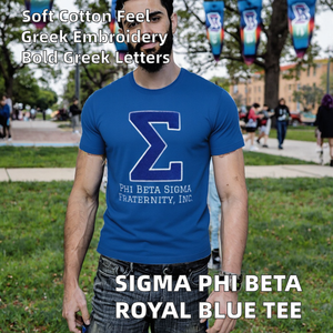 T-shirt décontracté à manches courtes en coton jersey respirant et anti-boulochage, broderie de grandes lettres Sigma, bleu roi, écoresponsable pour homme - Product Image 2