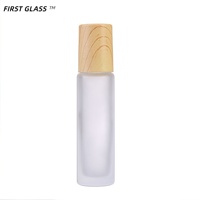Flacon roll-on en verre givré blanc de 5 ml et 10 ml avec couvercle en plastique imitation bois, vide, petit format voyage, pour l'emballage d'huiles
