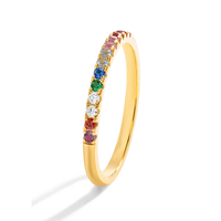 Gemnel joyería moda Arco Iris diamante banda gema piedra 925 anillo de banda de plata