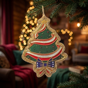 Ornements de Noël suspendus personnalisables en broderie Zari, décoratifs en pierre, taille standard, marque internationale de haute qualité - Product Image 1