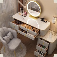 Coiffeuse avec miroir LED rose, commode de rangement en pin pour la maison, l'hôtel, l'appartement, la chambre principale