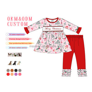 Marry Christmas Broderie Smocké Vêtements pour <span class=keywords><strong>enfants</strong></span> Vente en gros Ensemble de tenues pour filles à manches longues <span class=keywords><strong>2</strong></span> pièces - Product Image 4