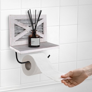 Portarotolo da parete in legno bianco stile rustico con mensola per salviette <span class=keywords><strong>e</strong></span> decorazioni bagno - Product Image 3