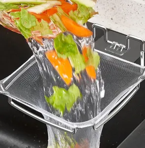 כלי מטבח כיור נירוסטה מחזיק שקית אשפה פוליאסטר פלסטיק שקית מסנן רשת עם דוכן סל