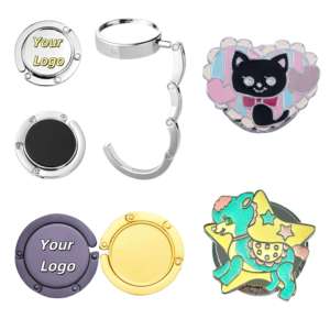 Wholesale Custom Print Epoxy Logo Metal Lady Foldable Purse Hook Bag Hanger Desk Fashion Bulk Promotion Gift Metal Crafts