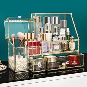 Caja de almacenamiento de acrílico de lujo, organizador de maquillaje, maquillaje cosmético, lápiz labial, Perfume, sombra de ojos, base