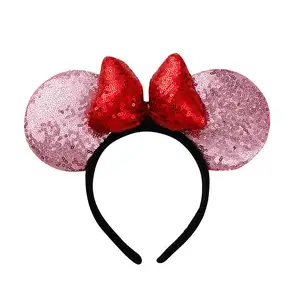 Payet penuh lucu mouse headband payet busur aksesoris rambut anak Mickey jepit rambut telinga