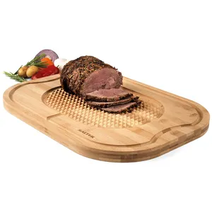 Bamboo Wooden Carving Chopping Built in Meat Rest Ideal for Protecting Kitchen Worktops