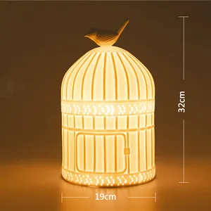 Factory Led Light Home Decorate Lamp Modern Novelty Design Birdcage Craft Porcelain Table Light Novelty Lamp