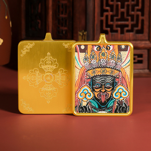 Groene Vreugde Tibetan Thangka Roestvrij Staal Vergulde Zaki Lam Gele Rijkdom God Amulet Ketting Samantabhadra Bodhisattva Vijf - Product Image 1