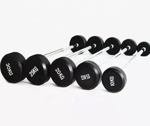 KKFIT Custom Round Head Straight Curved Gym Used Weightlifting Fixed Rubber Coated Barbell Set