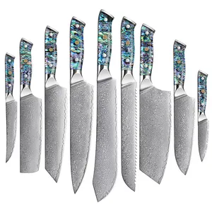 67 katmanlı şam çelik mutfak bıçakları seti Abalone kolu keskin Santoku ekmek kemiksi saplı bıçak pratik mutfak kesme aletleri