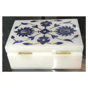 Belle incrustation de Lapis Lazuli en marbre blanc, boîte de Fruits secs pour le Festival du Ramadan