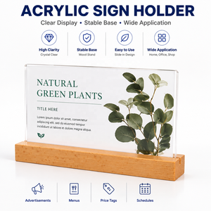Support de table horizontal en acrylique avec base en bois massif pour affichage de menus de restaurant, étiquettes de prix et promotions (vente en gros) - Product Image 2