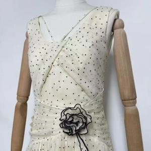 A10861 2025 Retro Vintage Empire Maxi vestido de lunares tirantes fruncido decoración transpirable tejido estambre uno para <span class=keywords><strong>primavera</strong></span> - Product Image 5