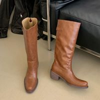 Bottes de chevalière pour femme, nouvelle collection hiver 2026, mi-mollet, couleur unie, style britannique, boucle de ceinture, fermeture éclair arrière, talon épais, bottes ajustées