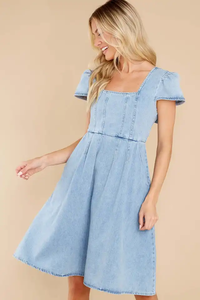 Couleur Unie Vente en Gros Longueur Genou Denim Décontracté Style Simple Robes pour Femmes Dames - Product Image 3
