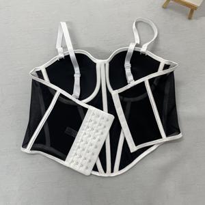 Corset gainant respirant pour femme, bustier court push-up rembourré noir avec bordure blanche, contrôle du ventre, pour usage quotidien - Product Image 6