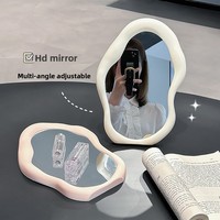 Miroir de maquillage de table pliable en plastique, style Ins, forme nuage irrégulière, personnalisé, esthétique crémeuse
