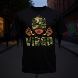 T-shirt Virgo Queen Black Woman Camo Cap Afro Girl Zodiac - Product Image 3