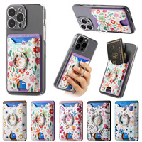 Nuevo Soporte para Tarjetas de Teléfono Móvil con Diseño de Animales, Funda Protectora de Cuero PU con Anillo Pintado, Ranuras Múltiples para Tarjetas, Soporte y Monedero