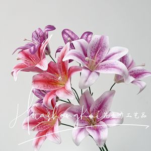 Artificial Lily Bouquet 3-Headed <b>Silk</b> <b>Flower</b> High Simulation Wedding Home Decor Photography Props - Product Image 1