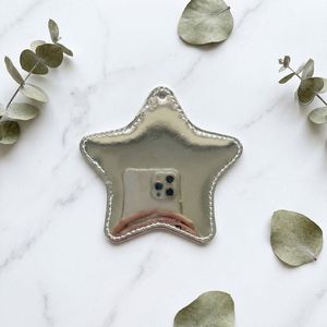 PU Leather Portable <b>Star</b>-Shaped Silver <b>Mirror</b> Keychain Embossing Printing-Modern Promotional Novelty Gift for Events Giveaways - Product Image 4