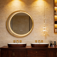 Miroir de salle de bain LED rétroéclairé de luxe personnalisé, miroir rond intelligent moderne avec fonction anti-buée et variateur d'intensité pour projet de villa