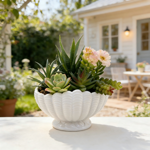 Ensemble de pots en céramique côtelés avec des succulentes artificielles colorées - Décoration intérieure/extérieure - Product Image 2