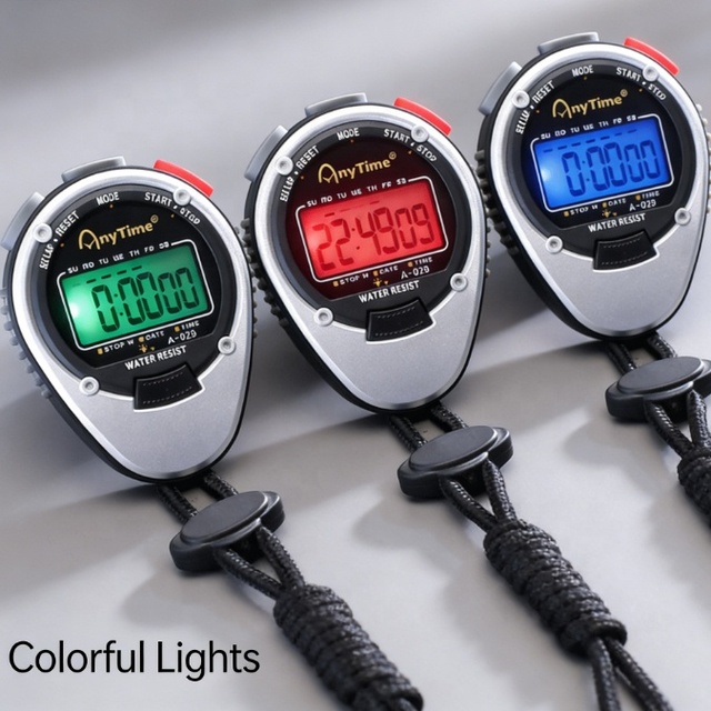 Professional 1/100 Precision Training Sports Multi-Function LCD Stopwatch Timer with 7 Colorful Lights Waterproof Outdoor Use